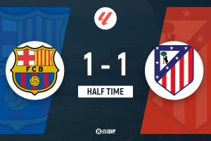 半场-巴萨暂1-1马竞 巴埃纳破门拉菲尼亚扳平莱万失点
