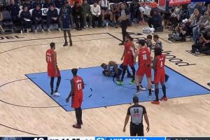 又犯规了！第二节刚上来杨瀚森补防科沃德又被裁判吹打手&已经3犯