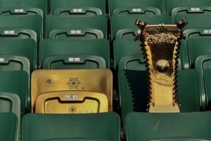 这就是足球❤国安吉祥物京狮将足协杯冠军奖杯献给杨雪