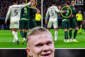 哈兰德罚点前贝林想碰下他头发，不过被鲁本·迪亚斯阻挡